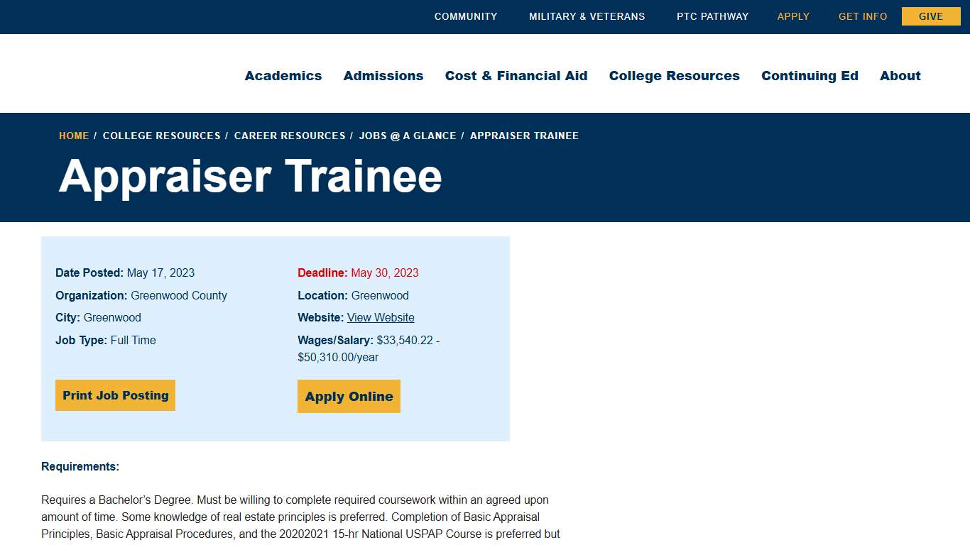 Appraiser Trainee 13601 | Piedmont Technical College
